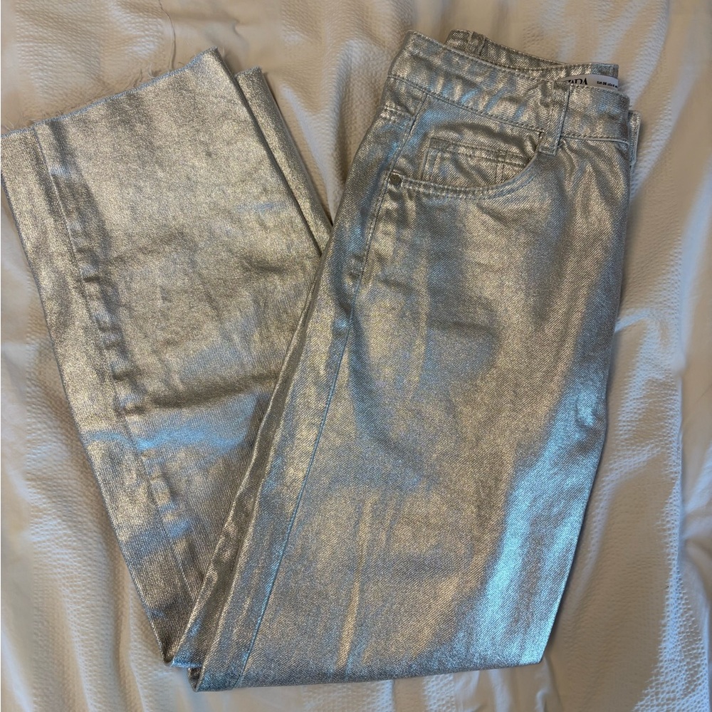 Zara Metallic Silver Women’s Jeans